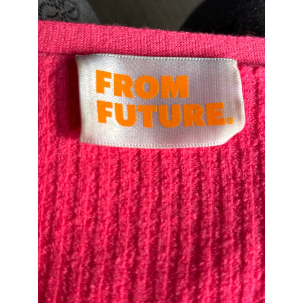 From Future Fuchsia Pink Ribbed Wool Cardigan Button Front Fitted Cropped - Picture 6 of 8